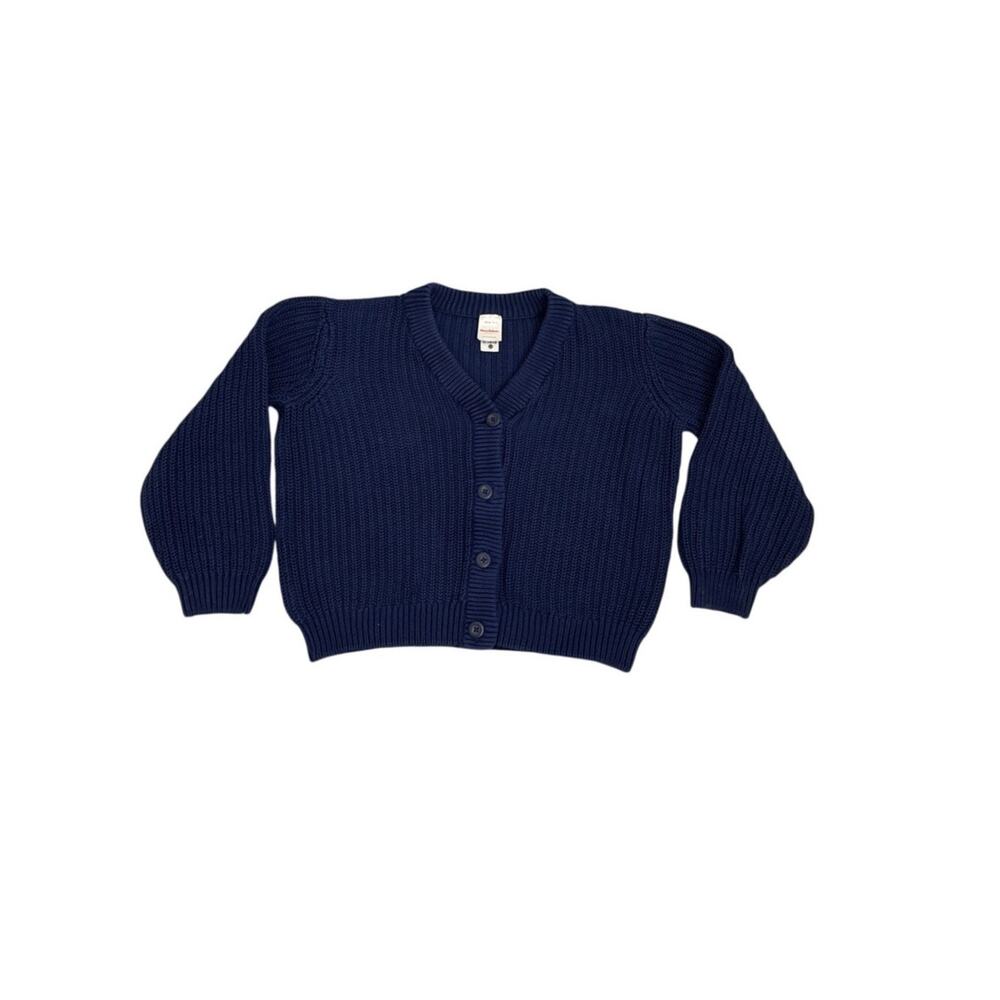 Hanna Andersson Sweater Chunky Knit Crop Blue Button Down Cardigan Size 12